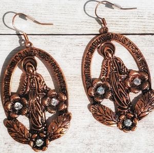 Mother Virgin Mary religious copper earrings